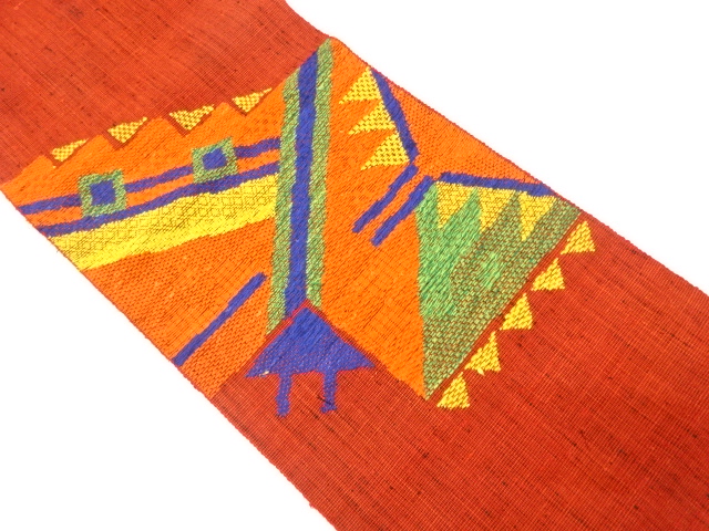 JAPANESE KIMONO / VINTAGE NAGOYA OBI / SILK / HAND WOVEN / MAWATA TSUMUGI / GEOMETRIC PATTERN